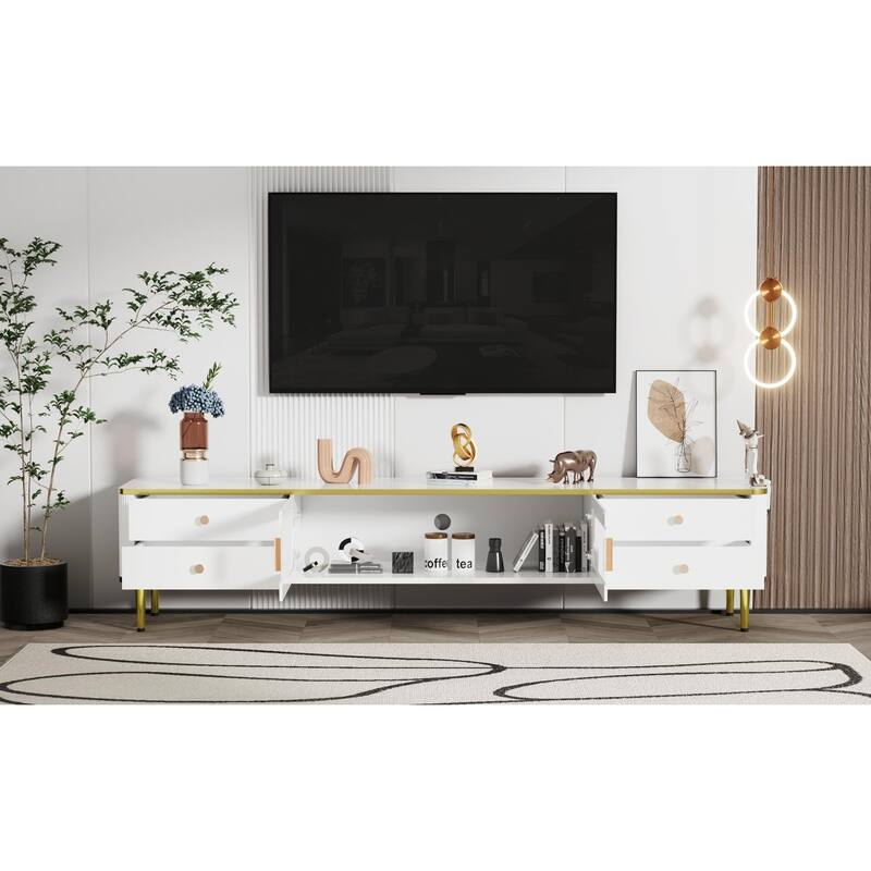 TV Stand for 75+ Inch TVs, Entertainment Center with Wavy Groove Design, Acrylic Material