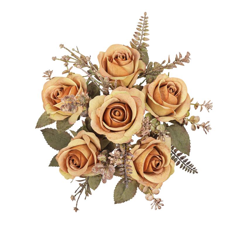 Set of 2 Cafe Artificial Rose Flower Stem Bush Bouquet 15in - 15" L x 8" W x 8" DP