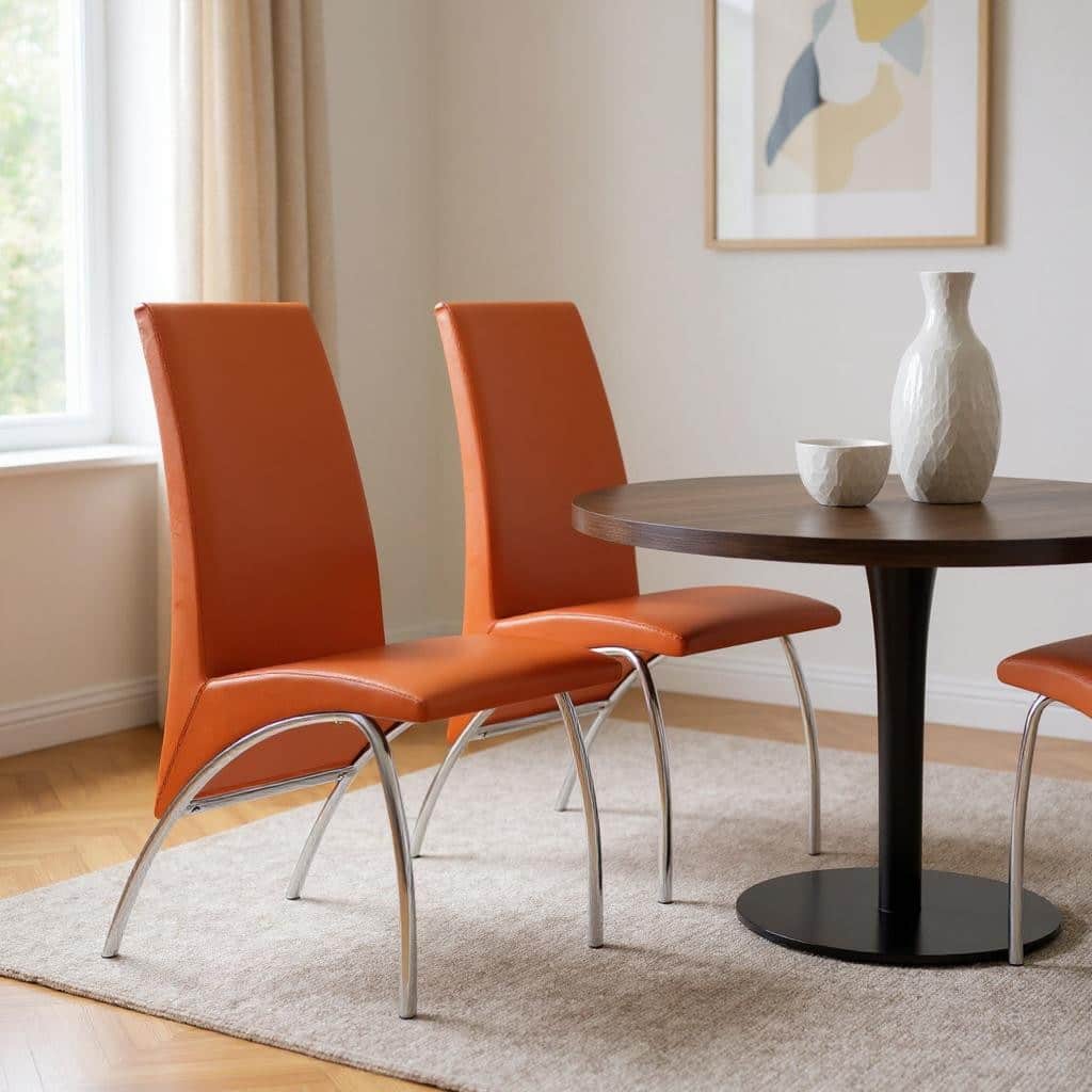 HomeRoots Set of Two Orange And Silver Upholstered Faux Leather Dining Side Chairs - 17.00 in. x 36.00 in. x 24.50 in.