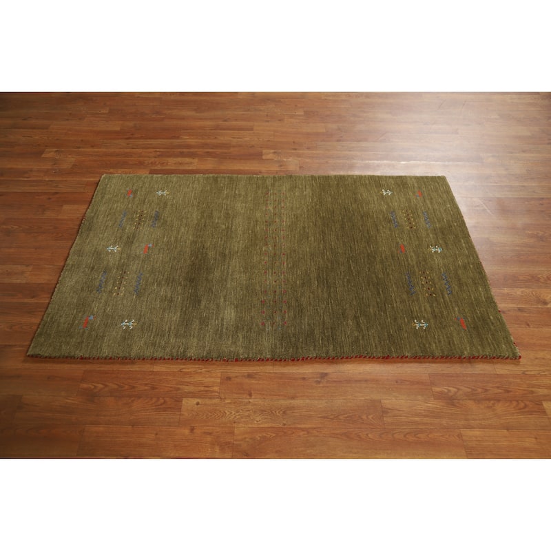 Green Tribal Gabbeh Indian Rug Handmade Oriental Wool Carpet - 3'0" x 4'9"