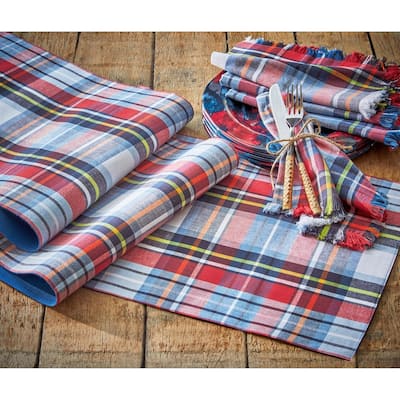 Weekend Plaid Red Blue and Black Cotton Machine Washable Table Runner Décor Decoration, 72" x 14.5"-in.