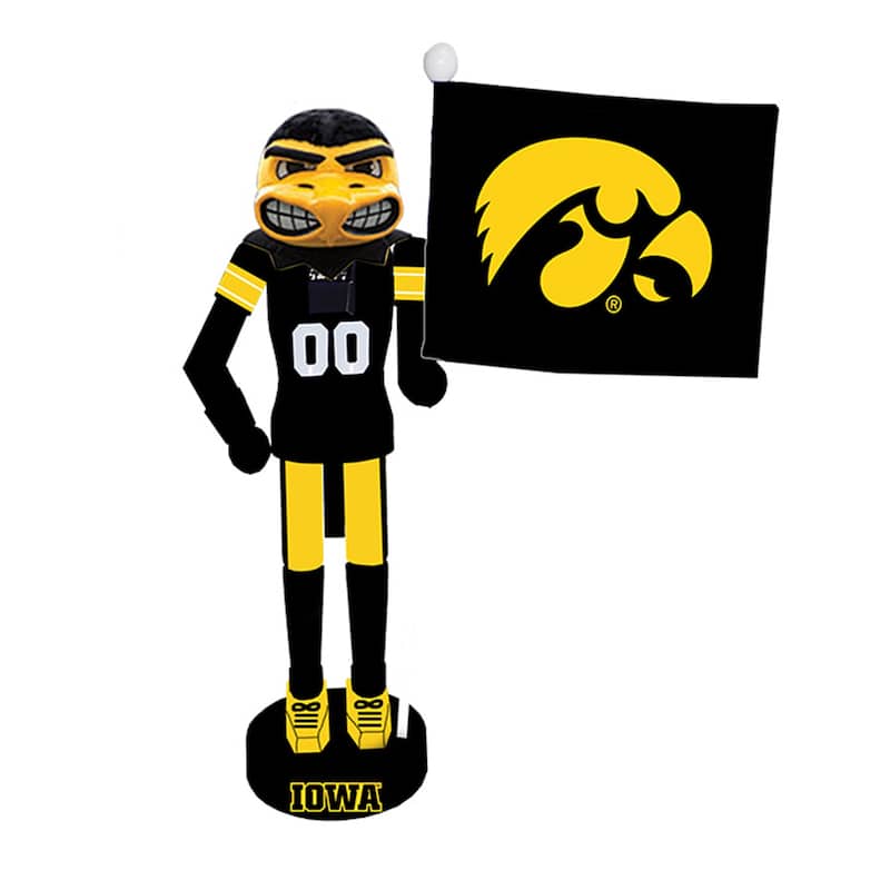 12 inch Iowa Mascot with Flag Nutcracker - black