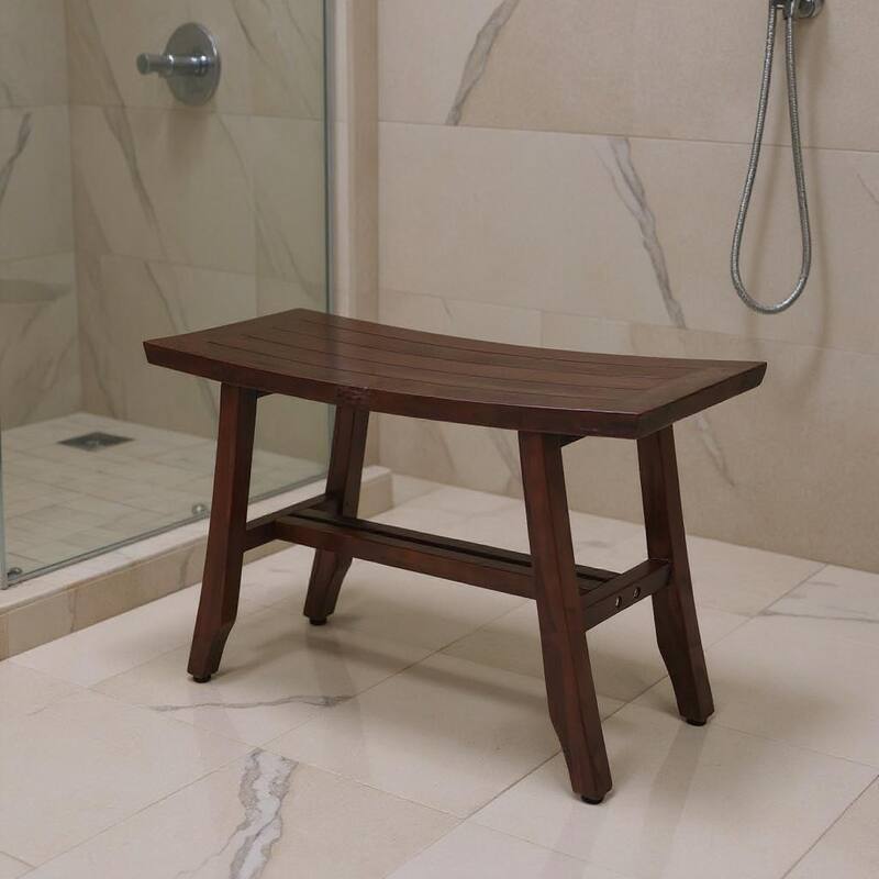 HomeRoots 24" Dark Brown Solid Teak Wood Shower Bench