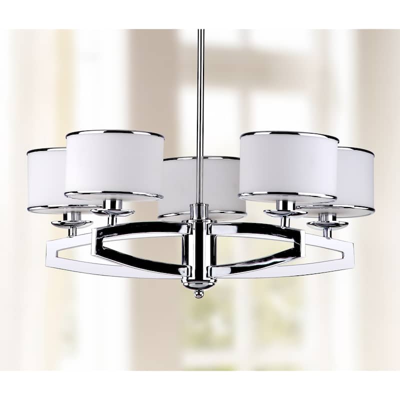 SAFAVIEH Lighting Chanda Adjustable 5-Light Chrome Drum Pendant - 25" W x 25" D x 16.3" H - 25Wx25Dx16H