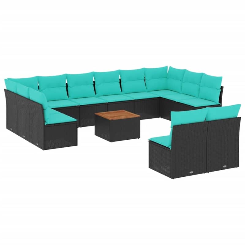 vidaXL 13 Piece Patio Sofa Set with Cushions Black Poly Rattan - 24.4 x 24.4 x 27.2