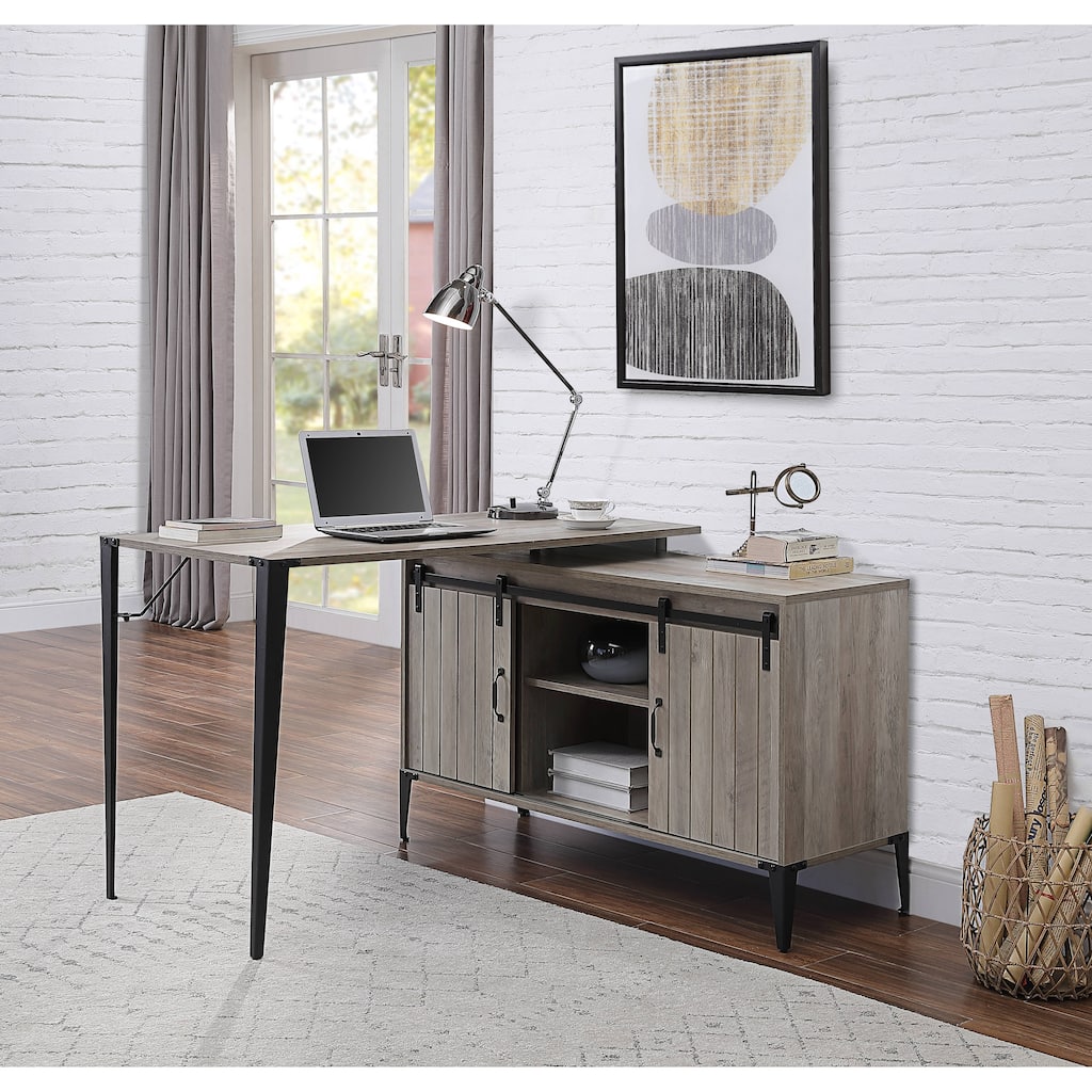 48" Gray Oak & Black Finish Writing Desk
