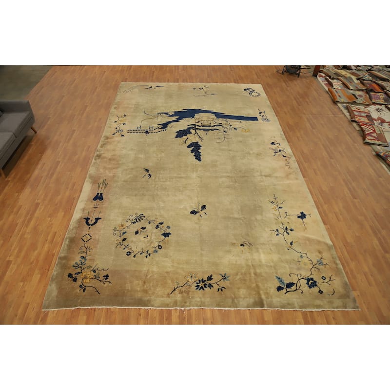 Hand Knotted Oriental 100% Wool Carpet Traditional Pictorial Yellow & Gold Art Deco Area Rug - 19' 0'' X 11' 9''