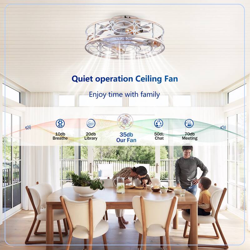 20" Caged Ceiling Fans with Lights,Bladeless Ceiling Fan 6 Speed Reversible with Remote Control,Flush Mount Caged Ceiling Fan