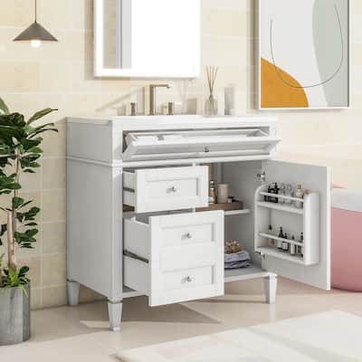36" Solid Wood Frame Bathroom Vanity Cabinet with Undermount Sink