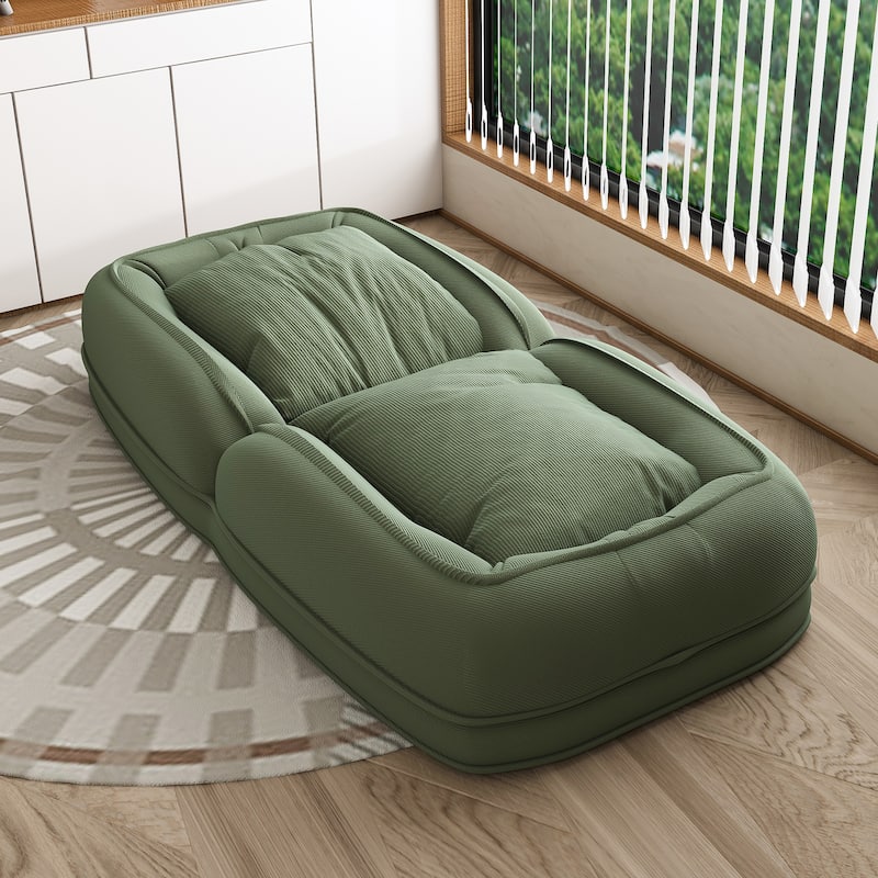 Upholstered Human & Dog Shared Sofa Bed, 5-Position Adjustable Foldable Lounger with Pillows - Green