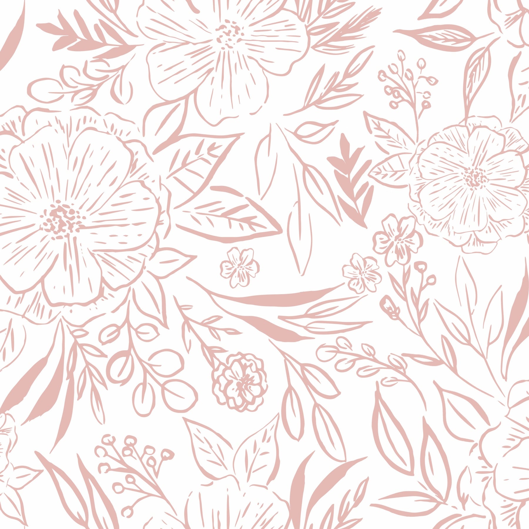 Pink & White Floral Sketch Peel and Stick Wallpaper by RoomMates