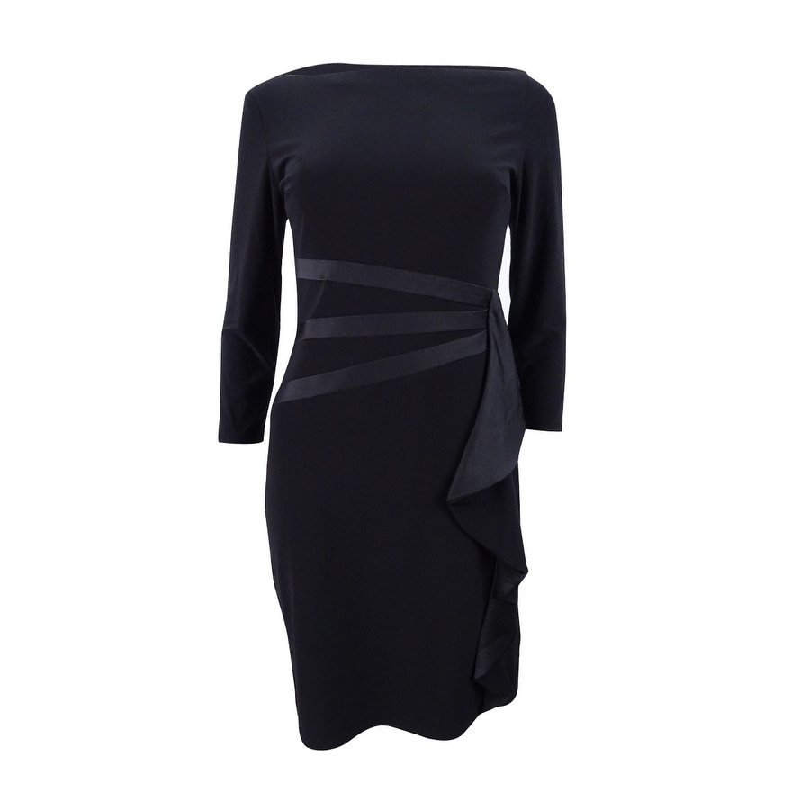 american living satin ruffle sheath dress