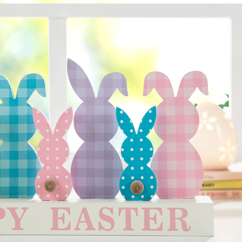 Glitzhome Easter Wooden/Metal Tulips/Bunny Family Spring Theme Table Decor
