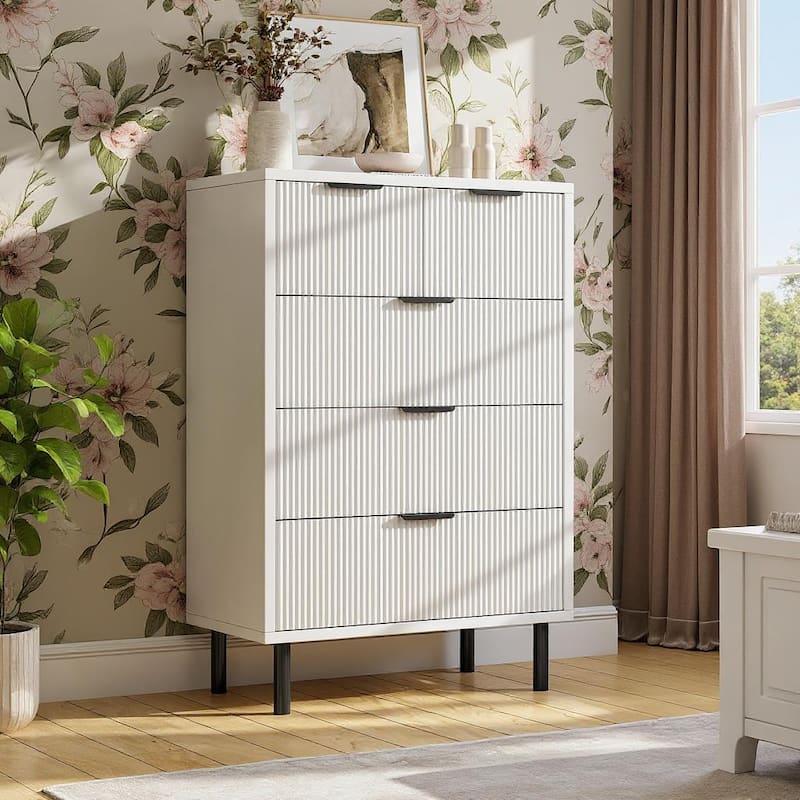 38'' Wave Fluted 5 Drawer Dresser, with Anti-Tipping Device
