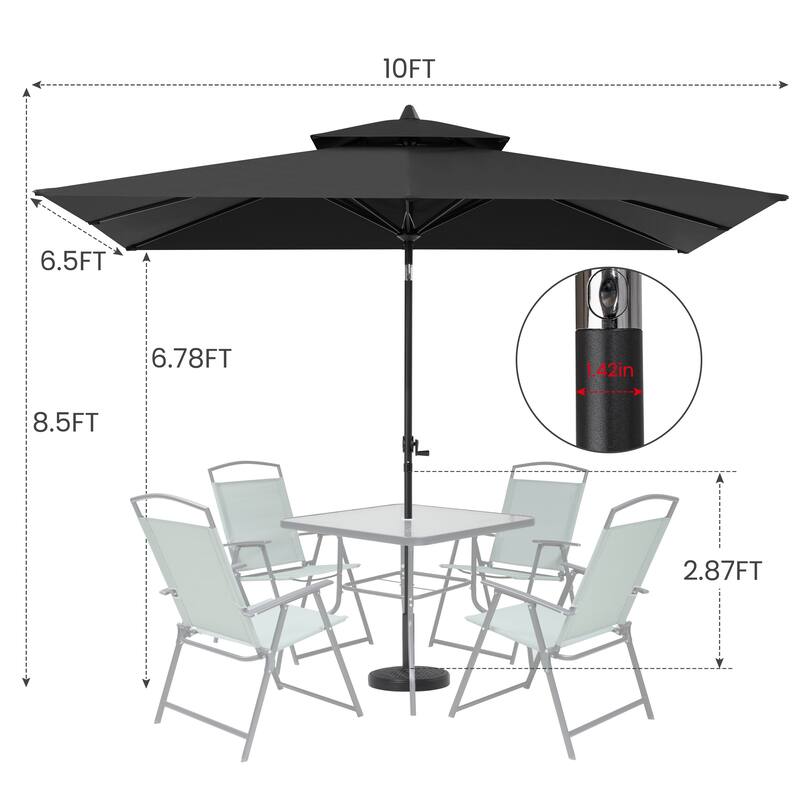 10 x 6.5 FT Outdoor Rectangular Double Top Patio Market Umbrella with Tilt & Crank