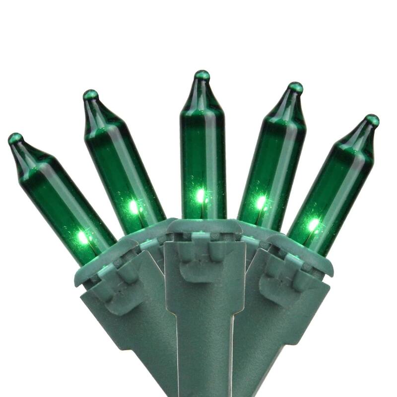 50 Count Green Mini Christmas Light Set - Green Wire - Mini Lights