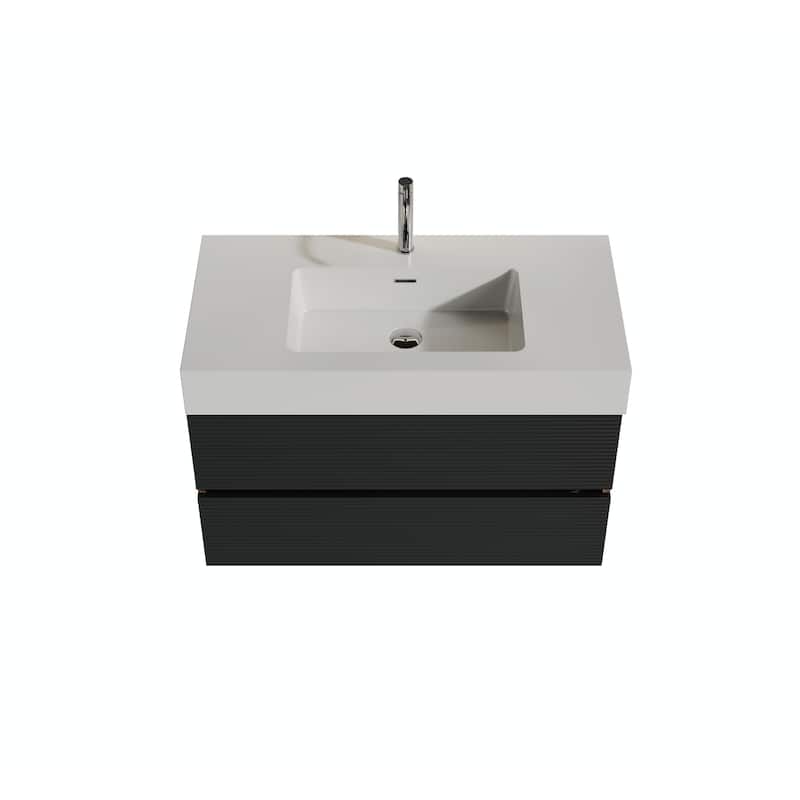 36" Walnut Bathroom Vanity with Engineered Quartz Sink and Soft Black Drawers