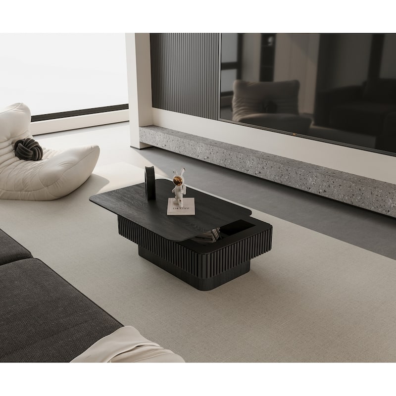 Storage Modern Coffee Table 38.6'' Fluted Lift-top Tea Coffee Table - Black