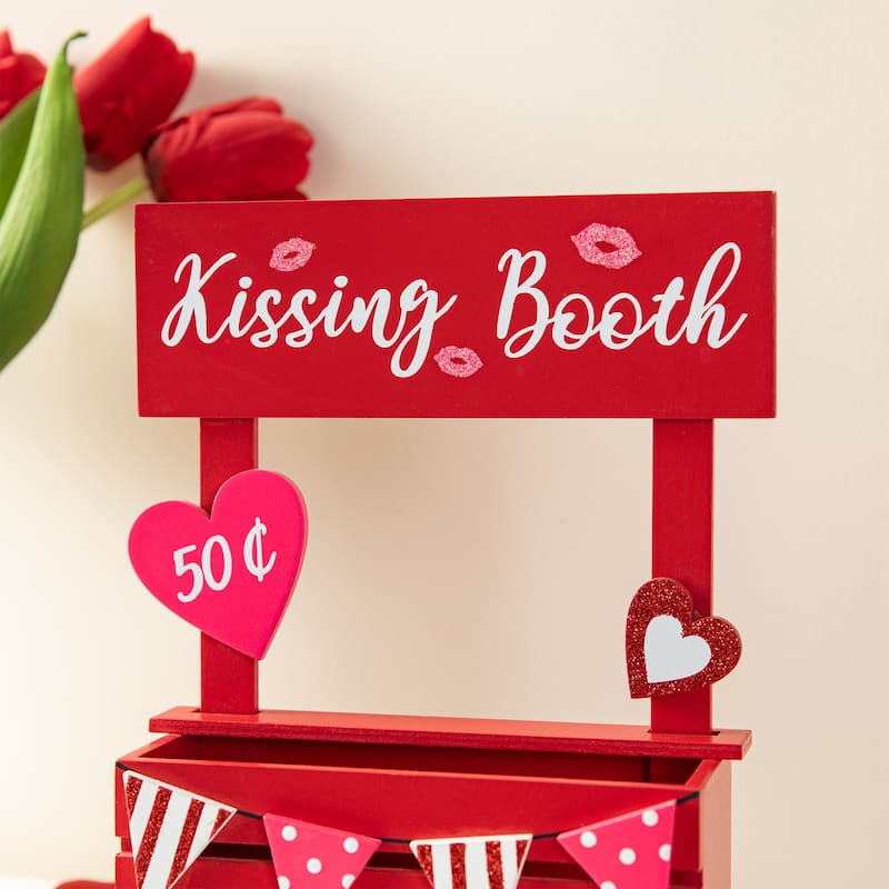Glitzhome 10"H Valentine's Wooden KISSING BOOTH Table Decor - 10''H