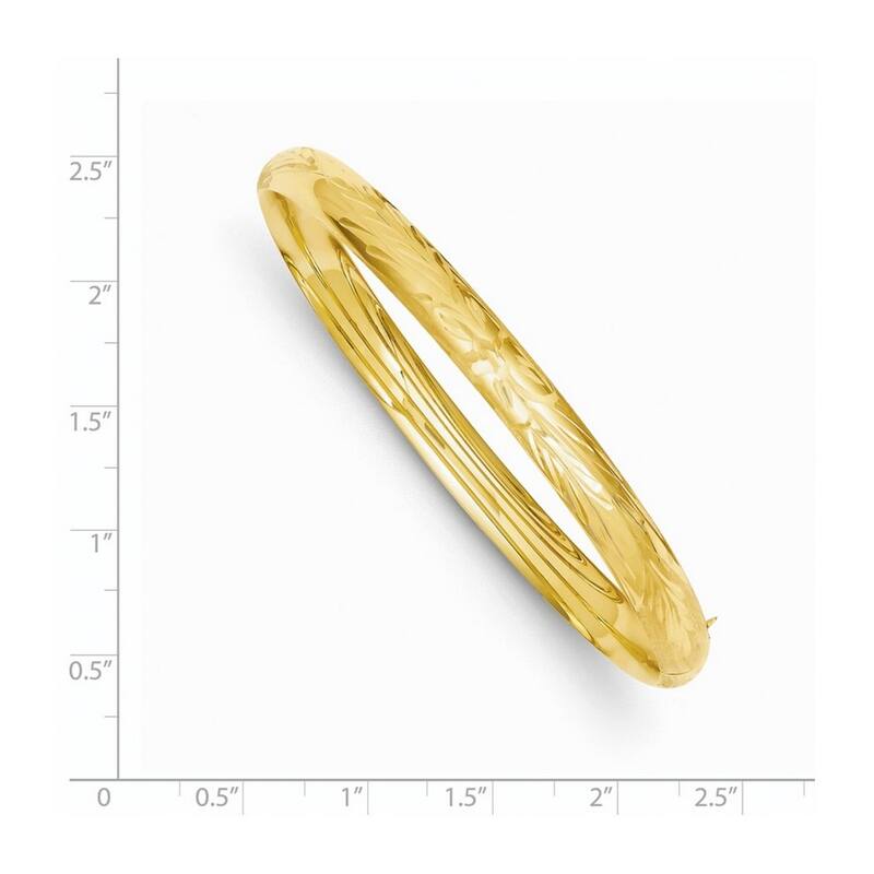 Curata 14k Yellow Gold 6mm Florentine Engraved Hinged Cuff Stackable Bangle Bracelet