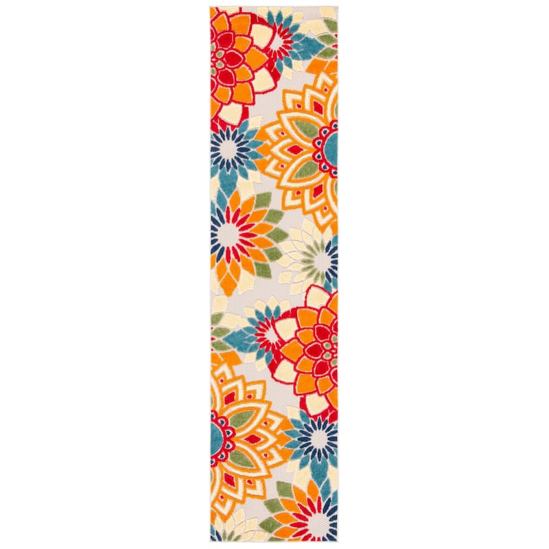 SAFAVIEH Cabana Elvezia Indoor/ Outdoor Waterproof Patio Floral Rug - 2'2" x 9' Runner - Ivory/Orange