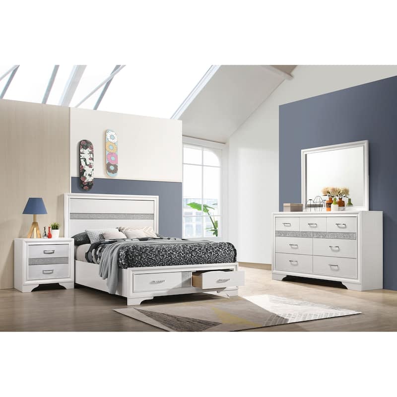 Miranda 4-Piece Storage Bedroom Set with Glittering Stripes