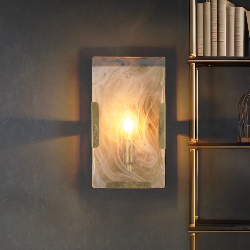 Modern Gold 1-Light White Smoke Glass Wall Sconce Lamp Flush Mount Bathroom Lighting - 6 " L