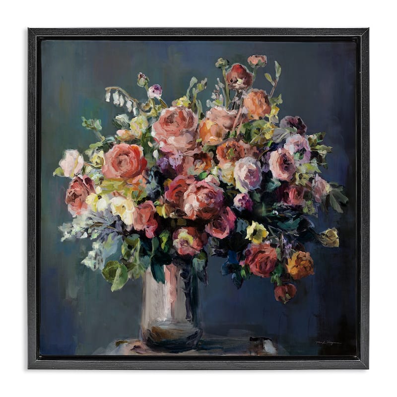 Stupell Abundant Dark Bouquet Framed Floater Canvas Wall Art Design By Marilyn Hageman - 25 x 25 - Black
