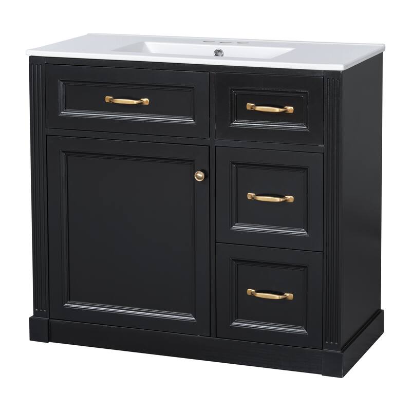 36 Inch Bathroom Vanity with Sink, Floor Mount Bathroom Storage Cabinet with Ceramic Basin