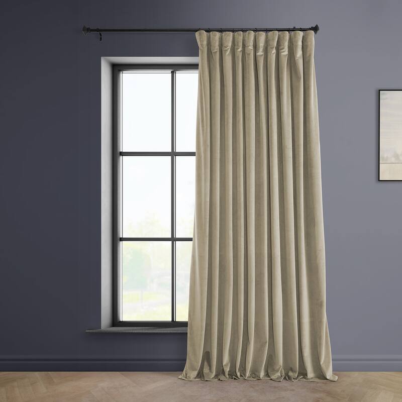 Exclusive Fabrics Extra Wide Heritage Plush Velvet Room Darkening Curtain (1 Panel) - 100 X 120 - Light Beige