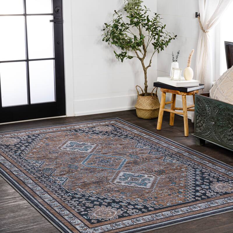 JONATHAN Y Didim Geometric Medallions Machine Washable Area Rug