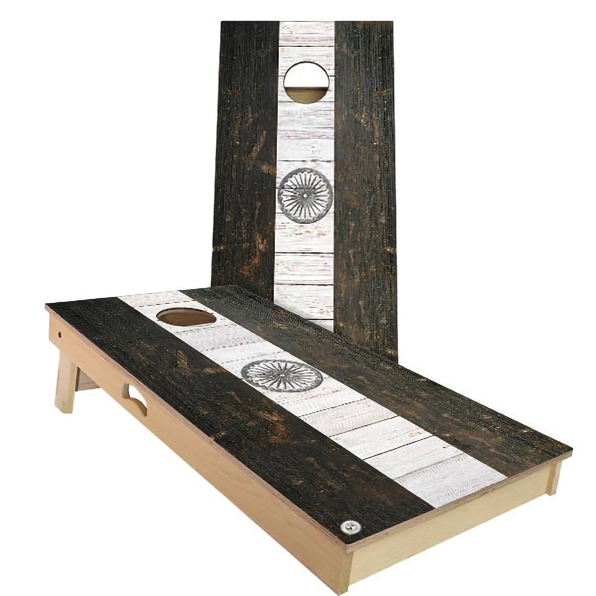 India Flag Rustic Outdoor Cornhole Board Set