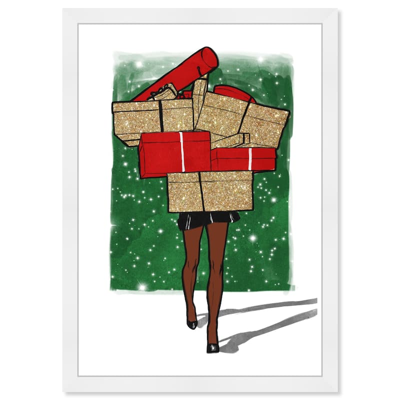 Wynwood Studio Prints Fashion and Glam Holiday Gifts Galore Green and Metallic Green Glam Wall Art Canvas Print