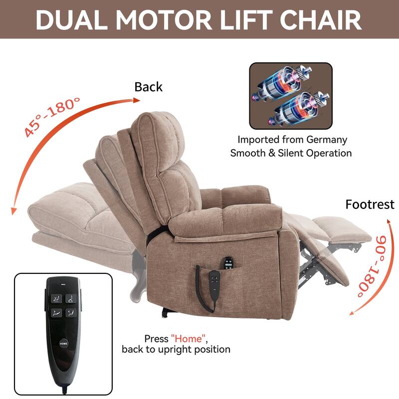 Dual Motor Power Lift Recliner Chair with Massage Heat and Hidden Cup Holders