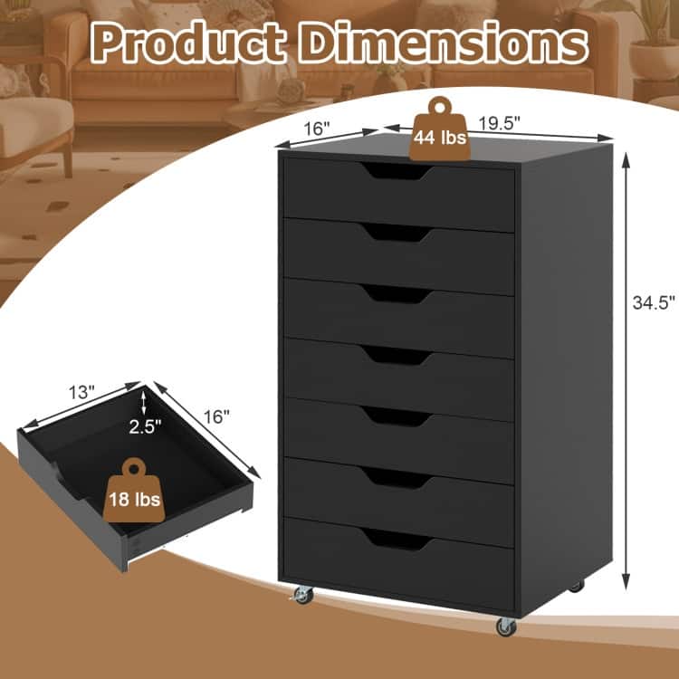 7-Drawer Chest Storage Dresser Floor Cabinet Organizer with Wheels