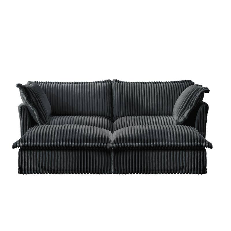 Modular Sectional Sofa Modern Convertible Loveseat Couch, 83.4 Inch 2-Seater Sofas Corduroy Sofas Set with Movable Ottoman
