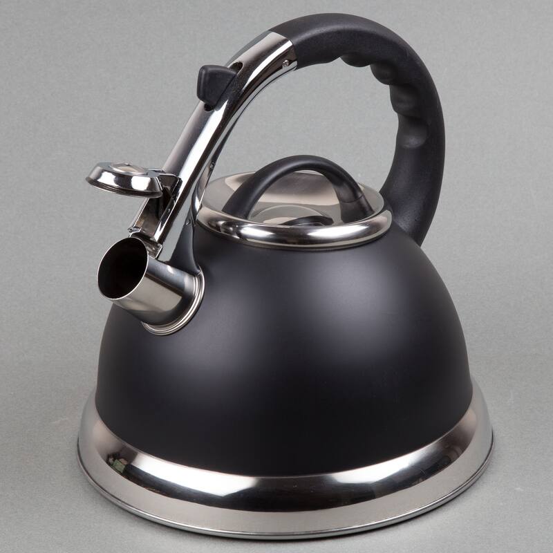 Creative Home Camille 3.0 Quart Stainless Steel Whistling Tea Kettle with Aluminum Capsulated Bottom, Opaque Black Color