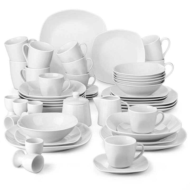 MALACASA Elisa Basic Porcelain Dinnerware Set (Service for 6) - Trimless - 50 Piece