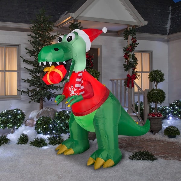 slide 2 of 4, Gemmy Christmas Inflatable Dinosaur with Gift Box, 7.5 ft Tall