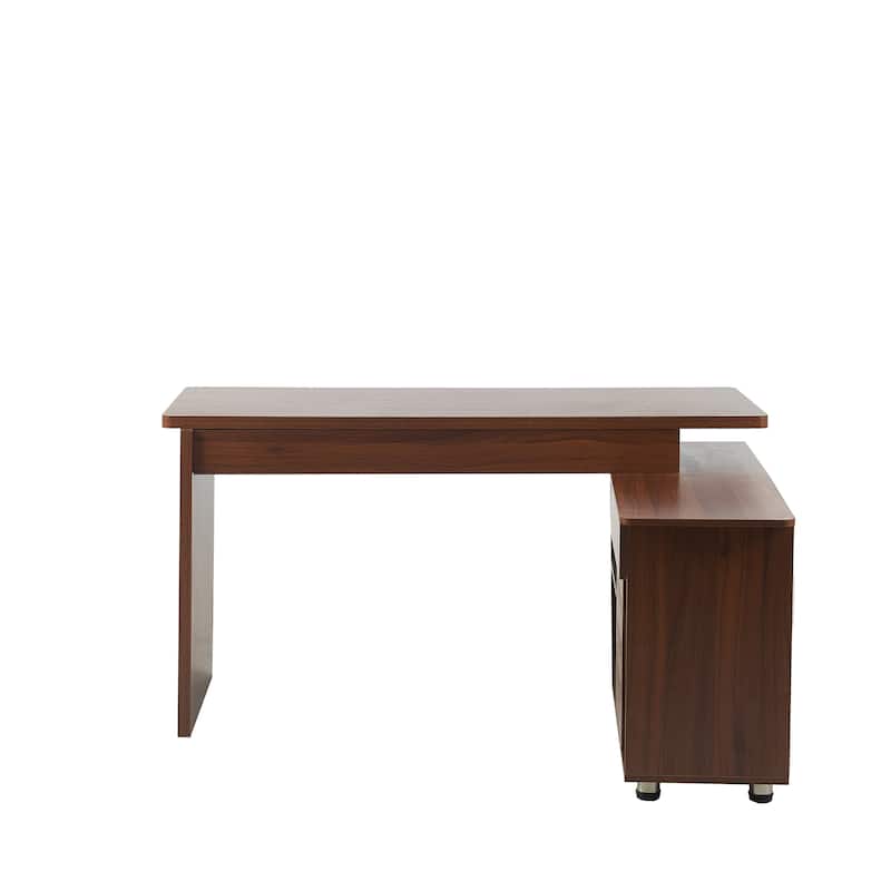 55.1"L Home Office L-Shaped Versatile Desk Height Adjustable Extendable Desk with Storage Drawers and Cabinet, Walnut