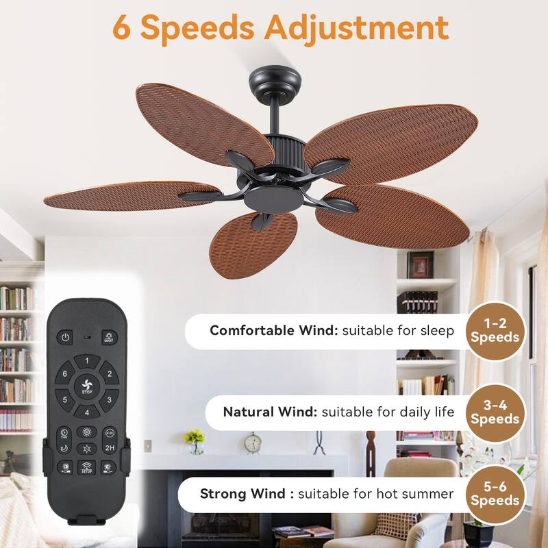 50 Inch Tropical Palm Tropical Indoor/Outdoor Ceiling Fan DC Motor Remote Control - 50 Inches