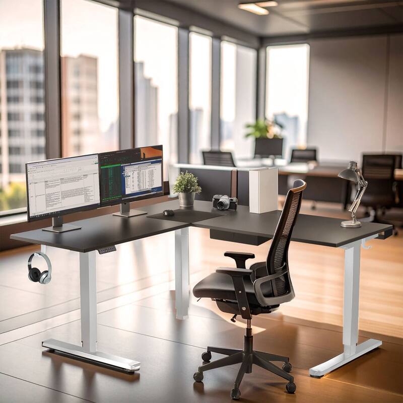 Mount-It! XL 75"W Electric Corner Adjustable Standing Desk, Black/White (MI-15027)