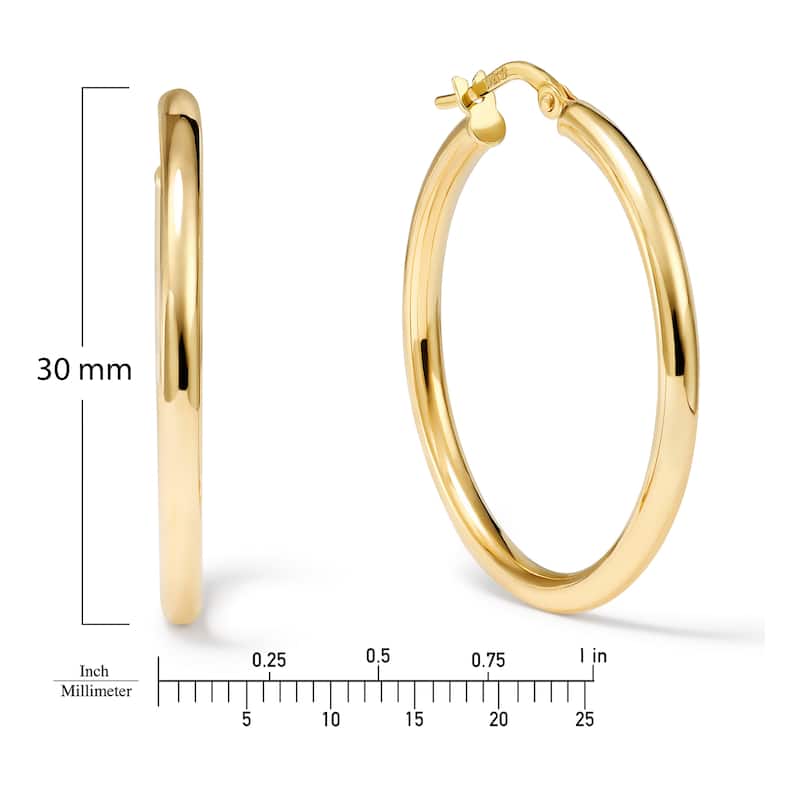Clover 14k Yellow Gold High-Polish Round Hoop Earrings 2.5mm