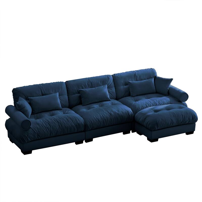 130" Velvet Oversized Modular Sectional Sofa with Ottoman & Cloud Cushions