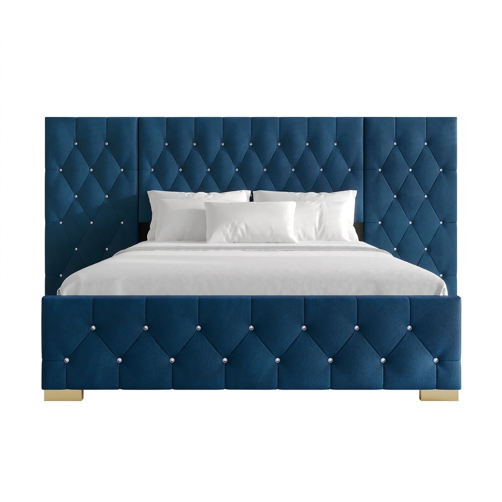 CraftPorch Luxurious Velvet Tufted Platform Bed with Wall Panels