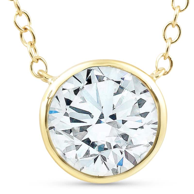Bliss Diamond 1.88Ct Round Solitaire Diamond Bezel Pendant Yellow Gold Lab Grown - Yellow - 18 Inch