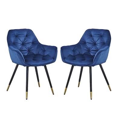 Black/Blue Velvet Upholstered Metal Frame Dining Chair, Set of 2, Sturdy Dining Chair for Dining Rooms - 22.75