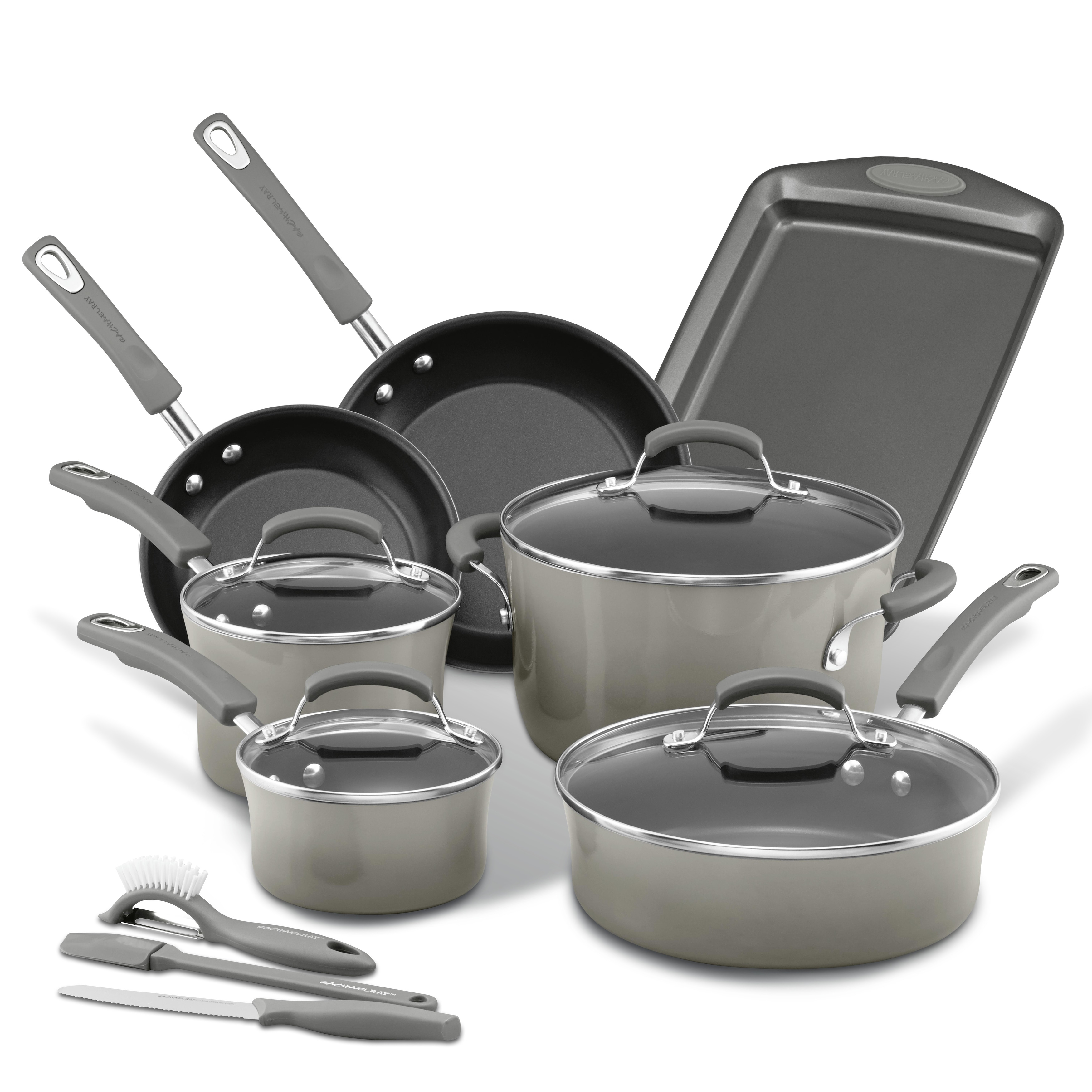Cravings by Chrissy Teigen 10 Piece Hard Anodized Aluminum Nonstick  Cookware Set in Grey