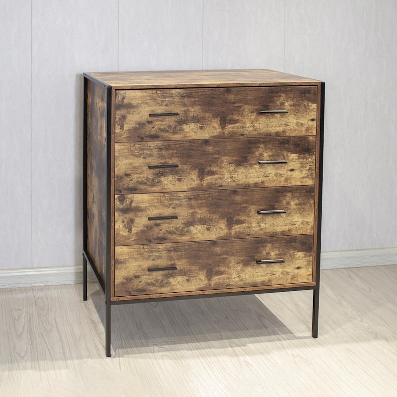 Rustic Brown Drawer Dresser - Industrial Style Clothes Organizer with Sturdy Frame - Bedroom and Living Room Storage Cabinet