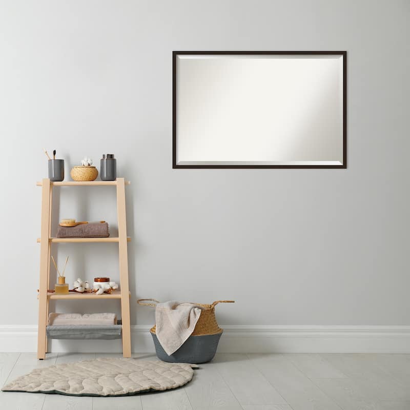 Beveled Wood Bathroom Wall Mirror - Carlisle Espresso Narrow Frame - Carlisle Espresso Narrow